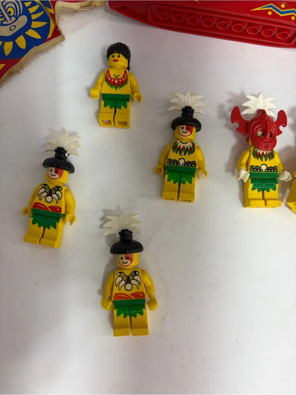 Lot Of Vintage Lego MiniFigures And Accessories, Islanders, Flags And Canoe
